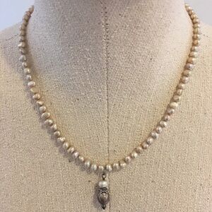 Freshwater Pearl Necklace Removable Pendant Cream Strand Minimal Elegant